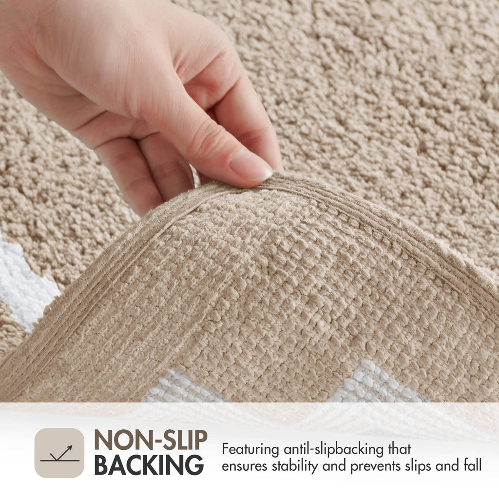 High Pile Bordered Bathroom Rug, Taupe