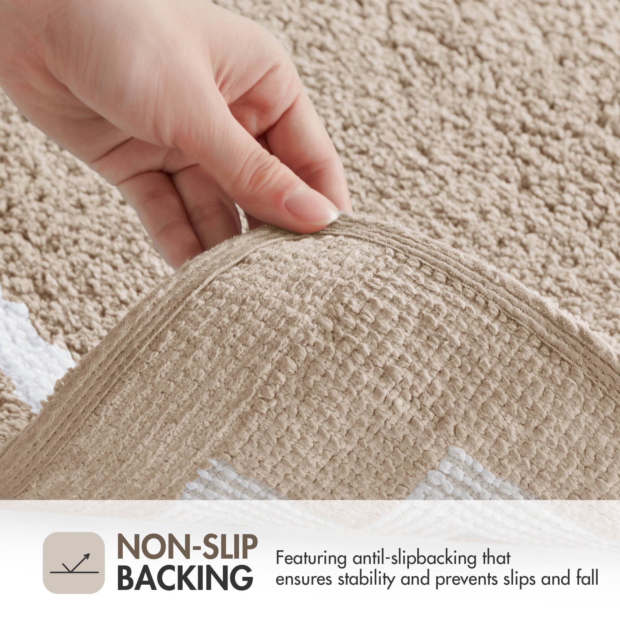 High Pile Bordered Bathroom Rug, Taupe