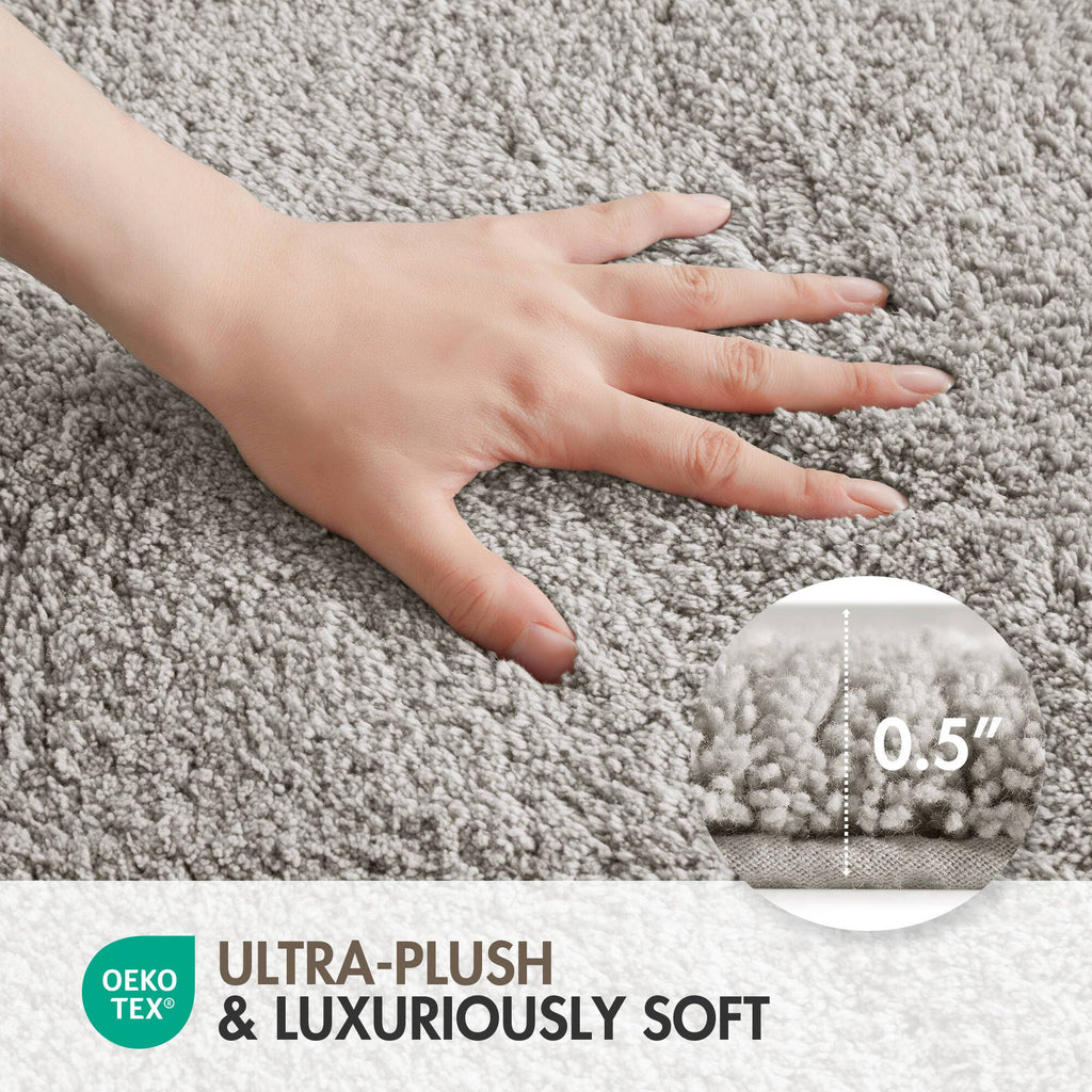 High Pile Bordered Bathroom Rug, Grey