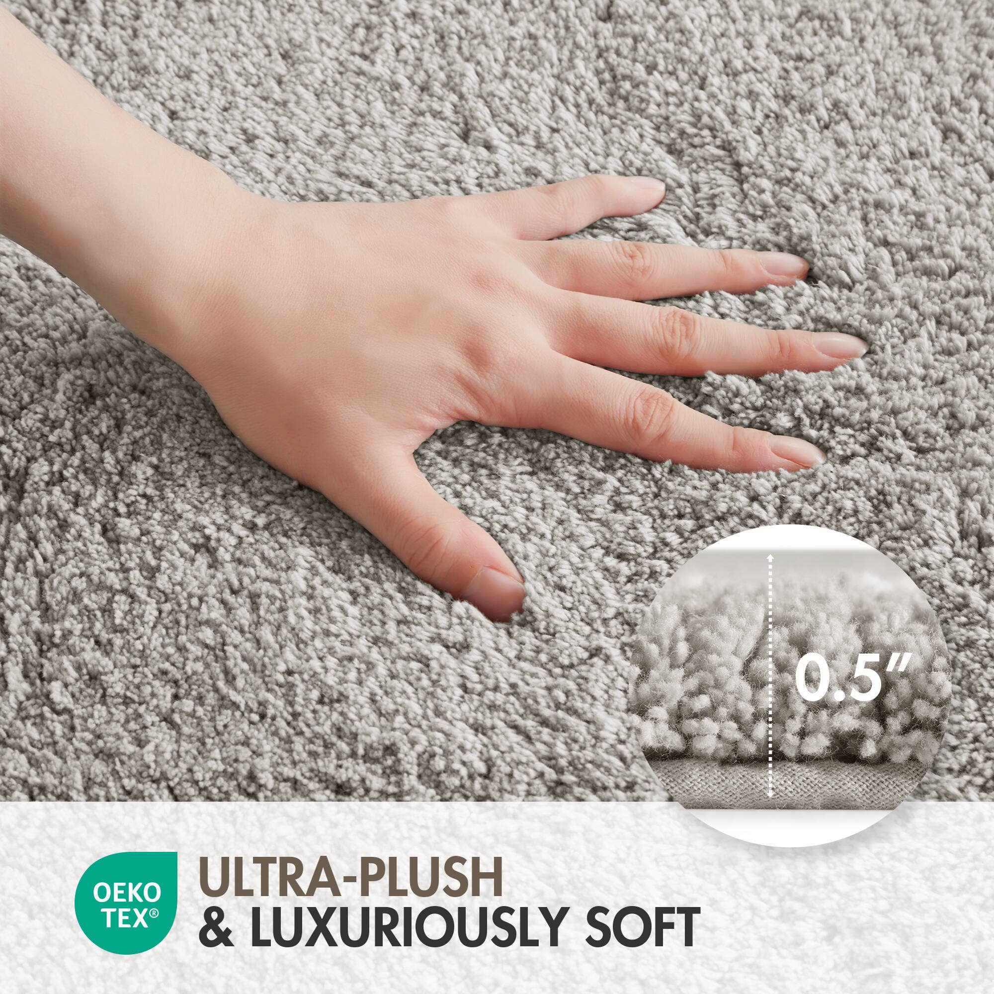 High Pile Bordered Bathroom Rug, Grey