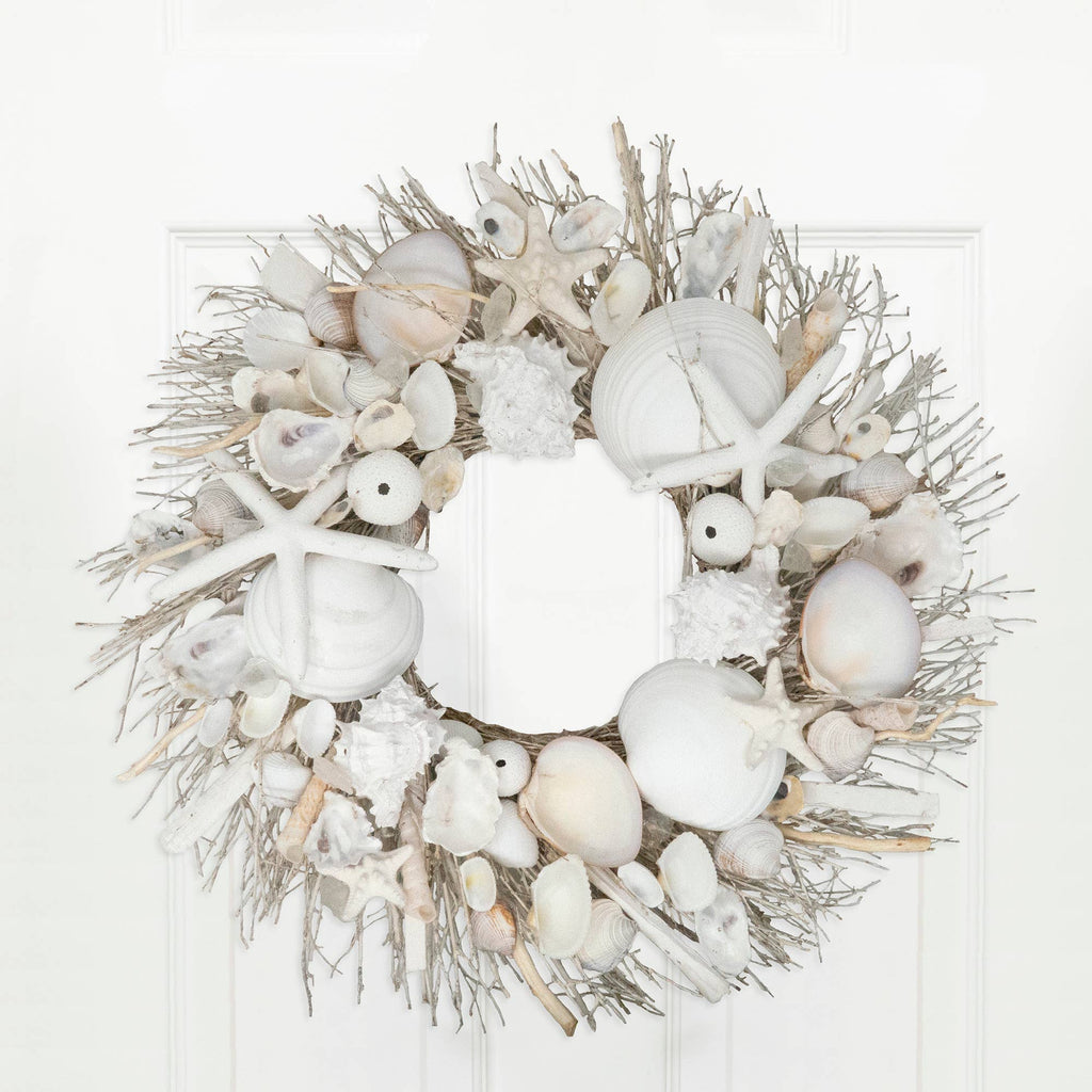 White Starfish & Sea Urchin Coastal Seashell Wreath
