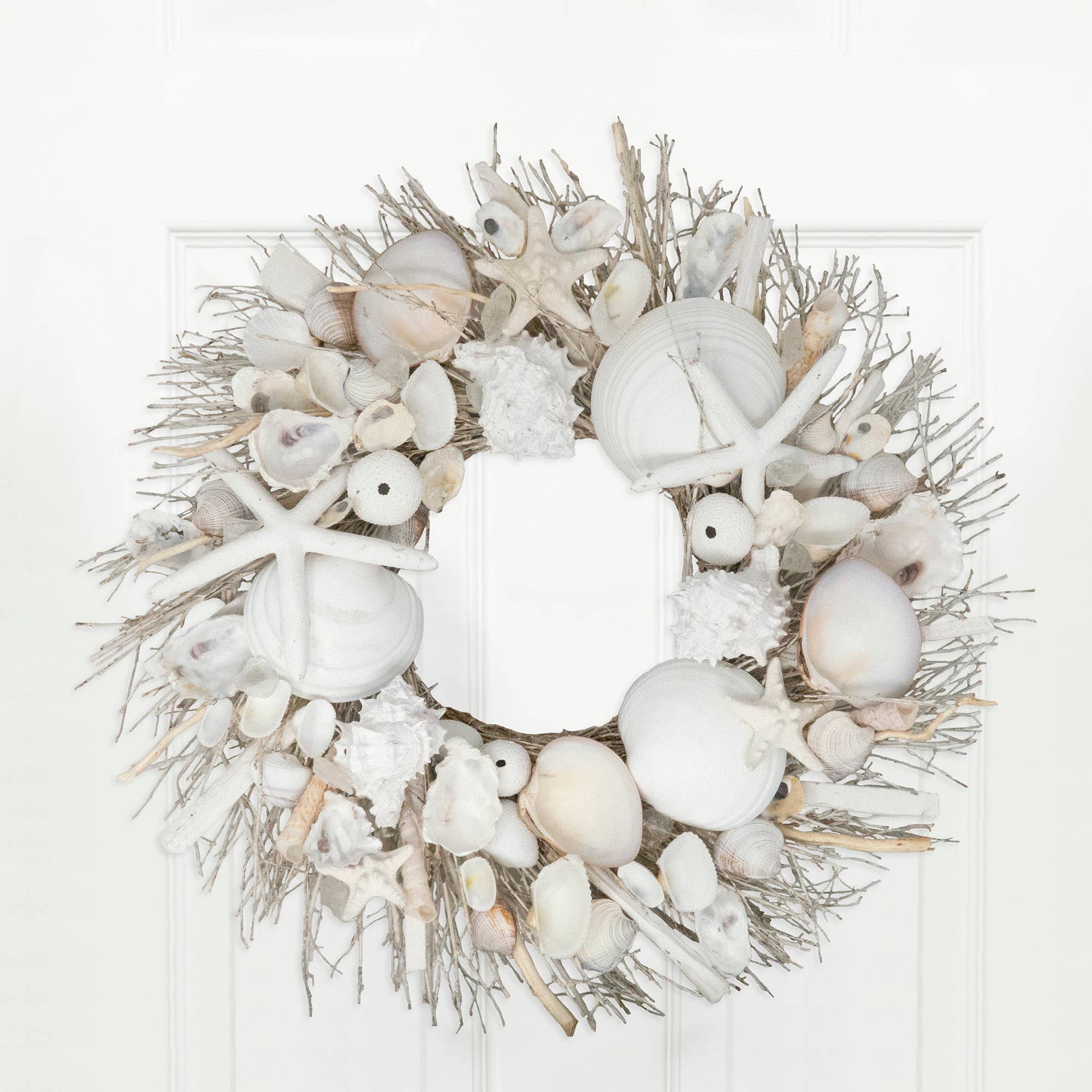 White Starfish & Sea Urchin Coastal Seashell Wreath