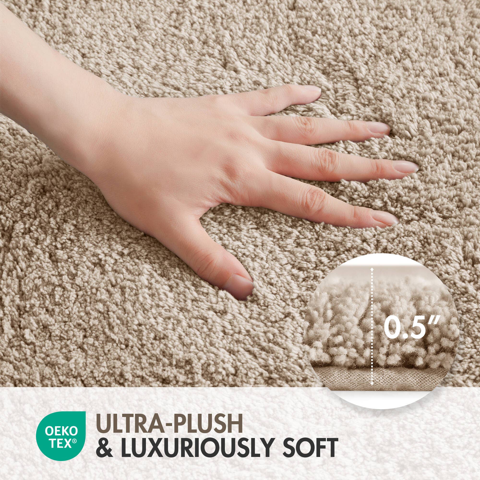 High Pile Bordered Bathroom Rug, Taupe