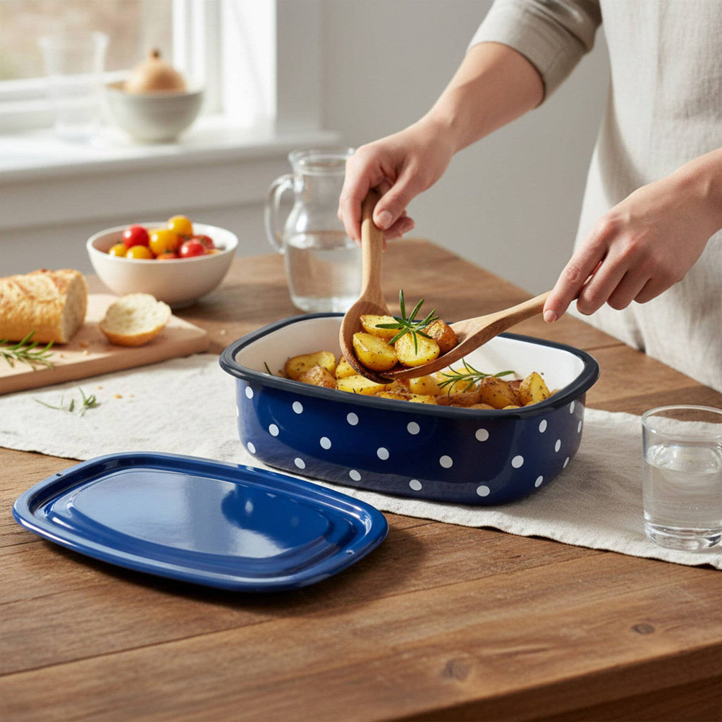 Valentine Polka Dot Enamel Tray with Lid