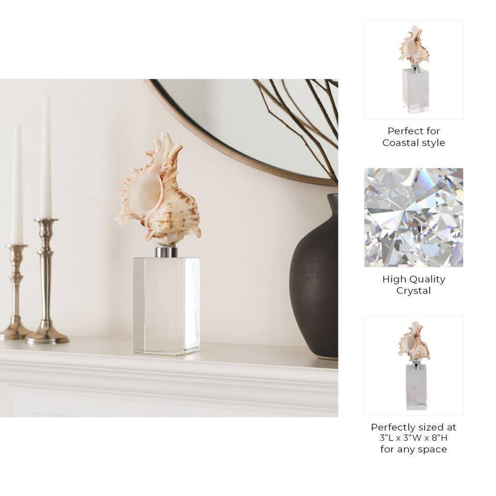 Sculpture - Ivory Shell on Clear Crystal Base, 8 in.
