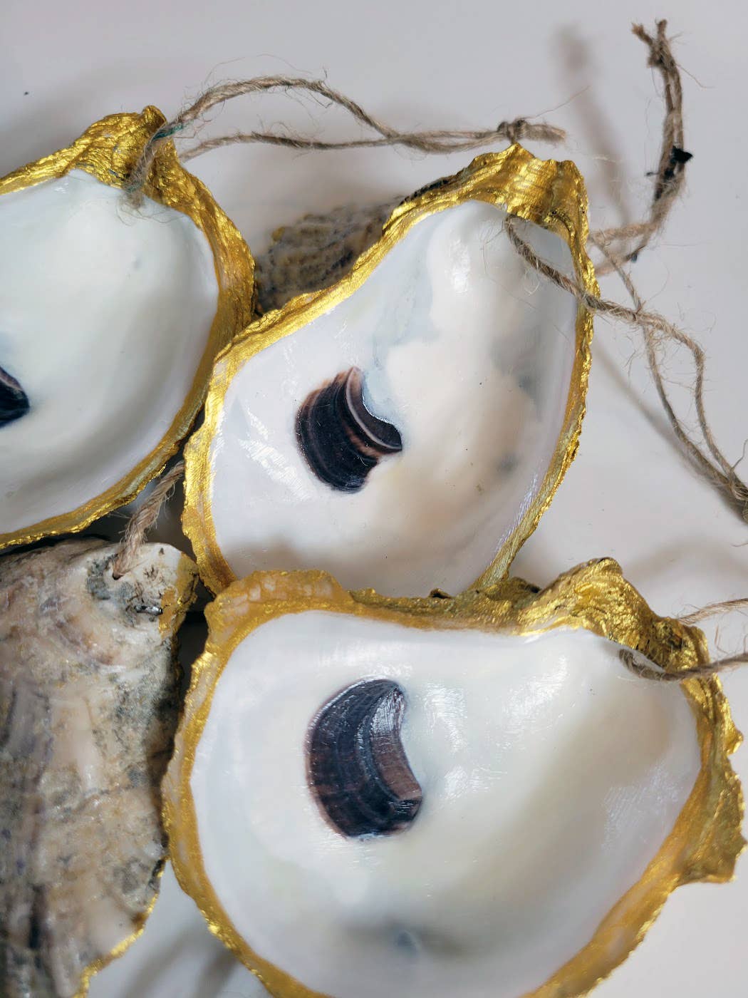 Contemporary Gilded Rimmed Oyster Shell Ornaments, Set of 6