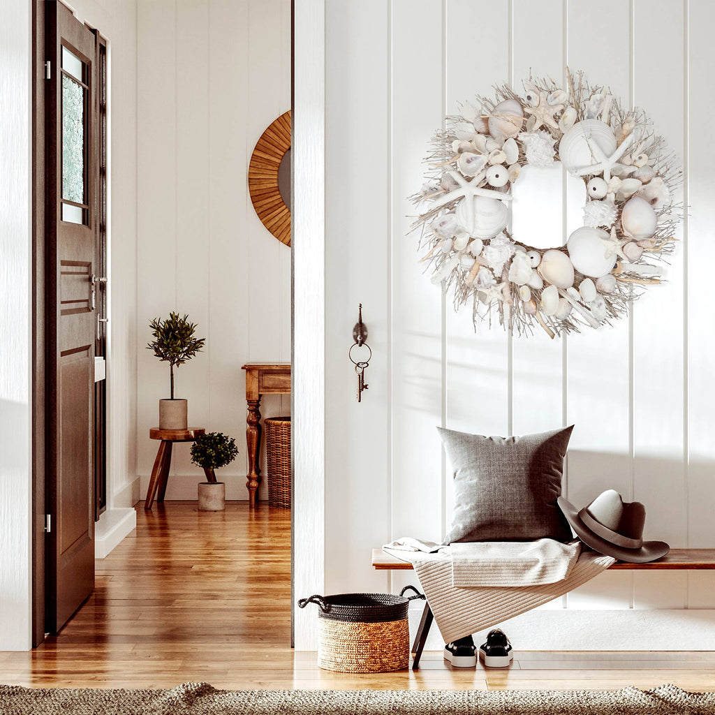 White Starfish & Sea Urchin Coastal Seashell Wreath