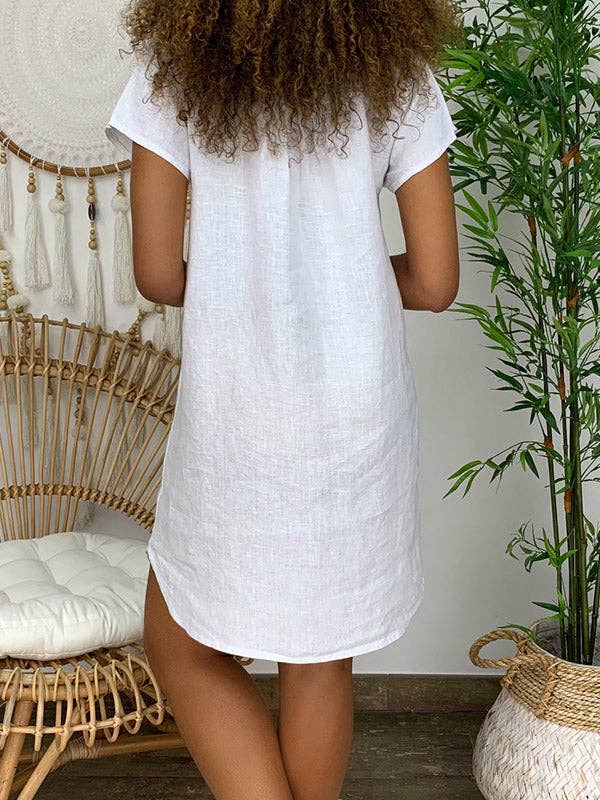 Cotton Blend V-Neck Solid Color Dress