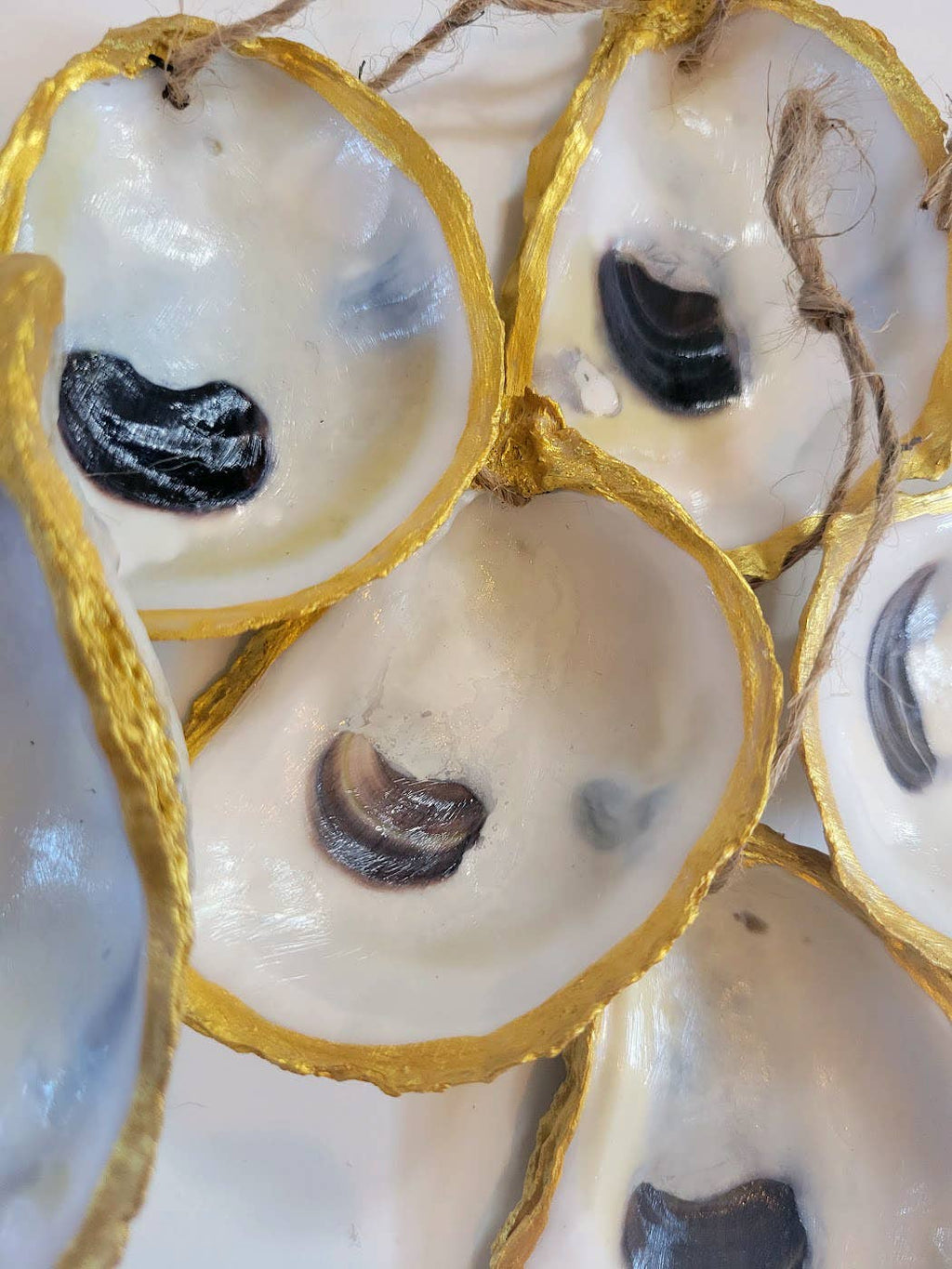 Contemporary Gilded Rimmed Oyster Shell Ornaments, Set of 6