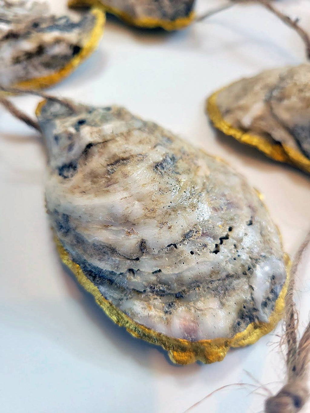 Contemporary Gilded Rimmed Oyster Shell Ornaments, Set of 6
