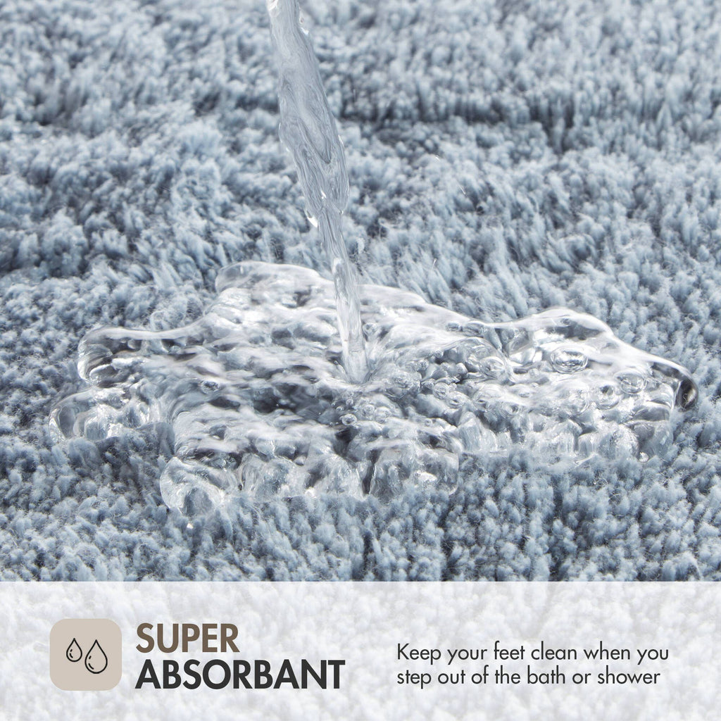 High Pile Bordered Bathroom Rug, Blue