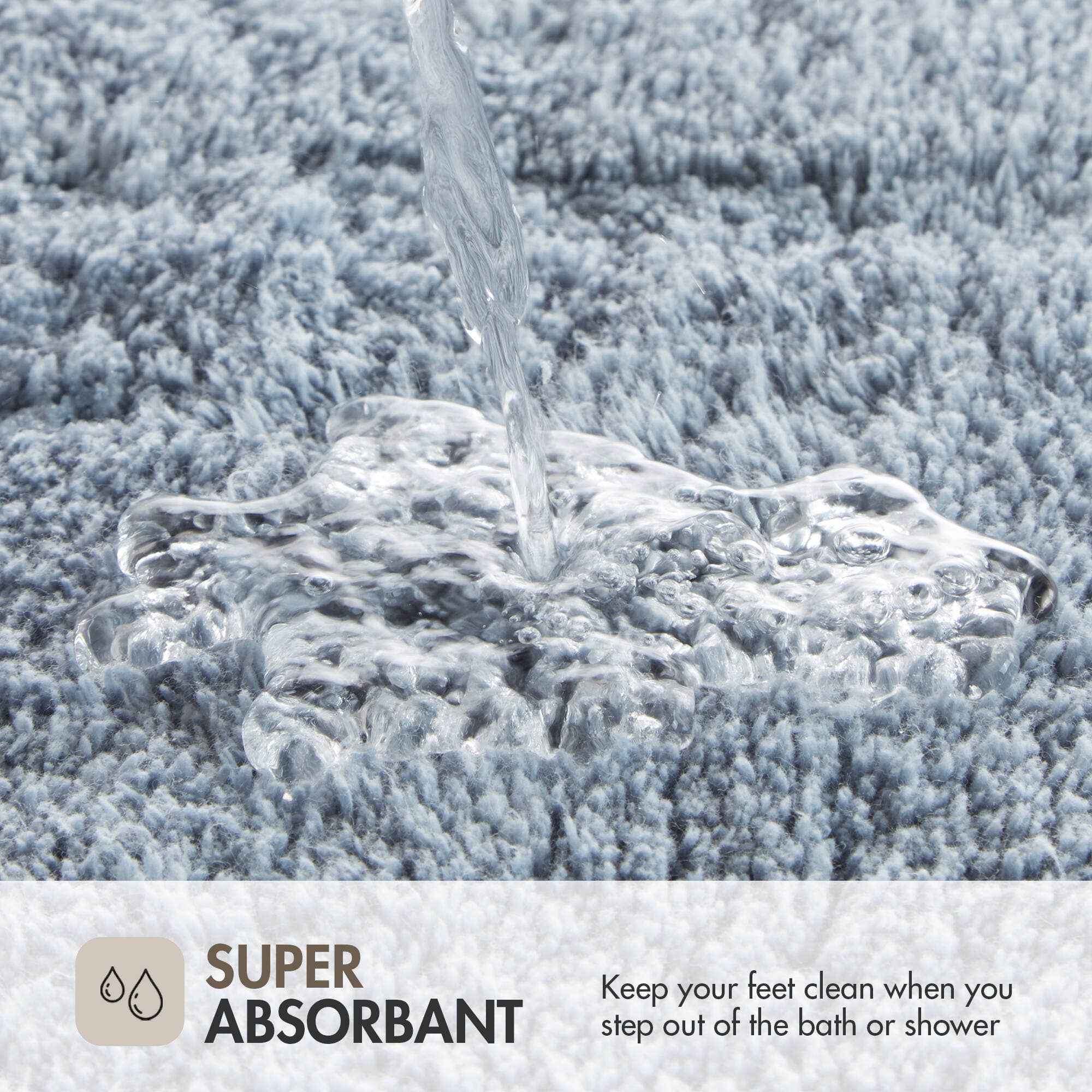 High Pile Bordered Bathroom Rug, Blue