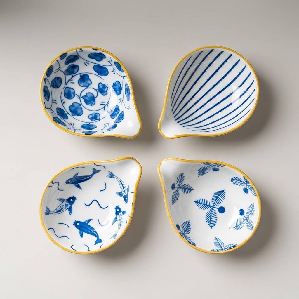 Coastal Ceramic Dip Dishes, Set of 4