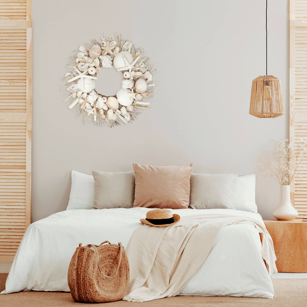 White Starfish & Sea Urchin Coastal Seashell Wreath
