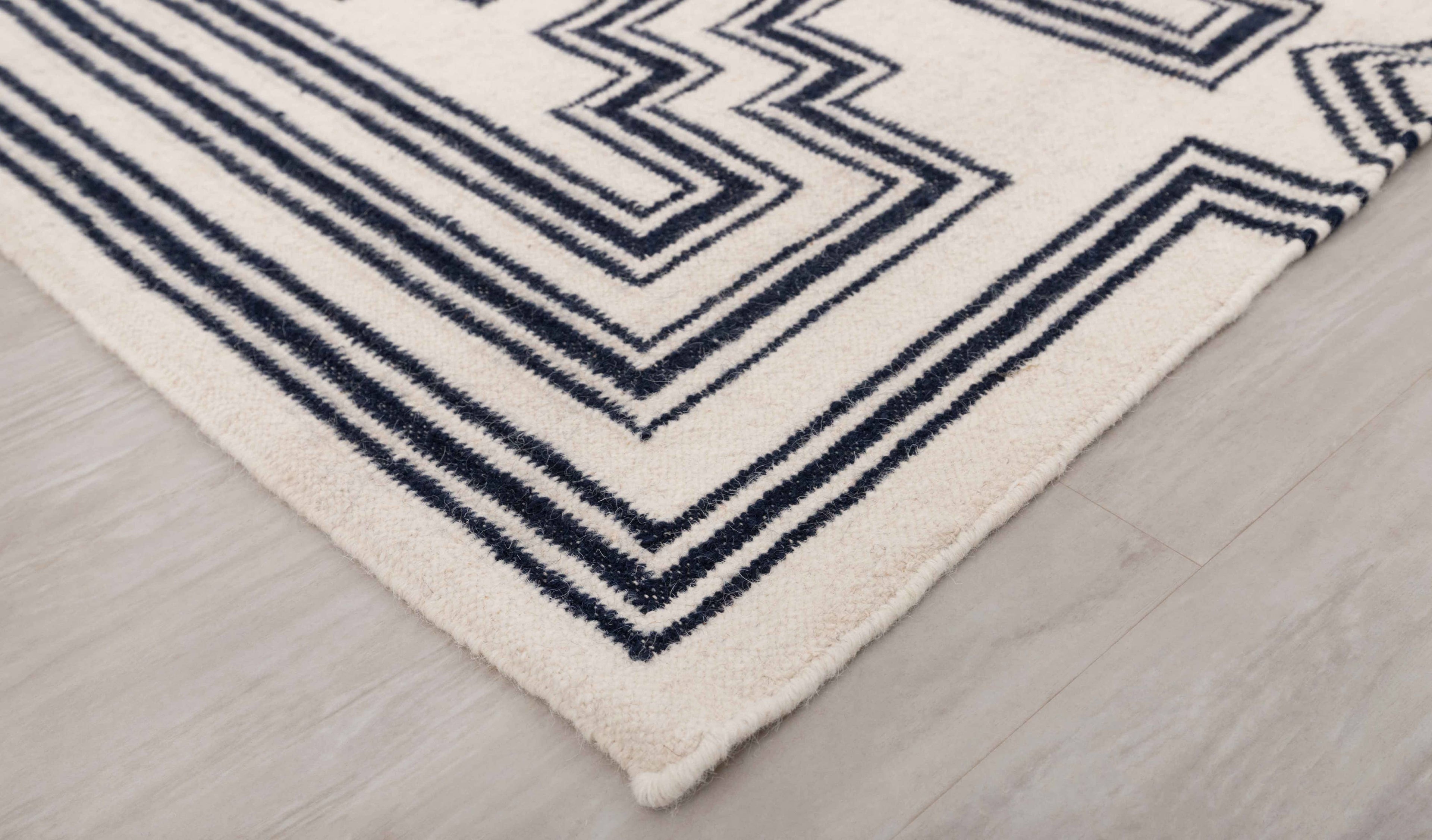 White Navy Modern Designer Rug Geometric Design Handmade Rug