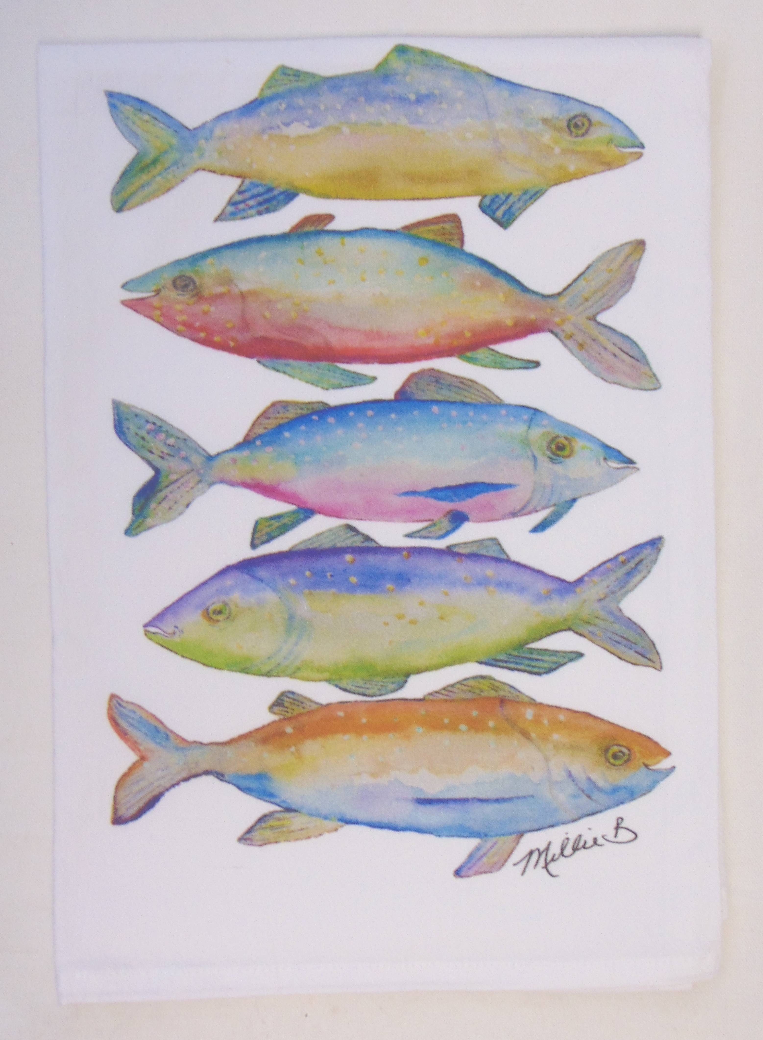 Limited Edition Fishies on White Flour Sack Towel