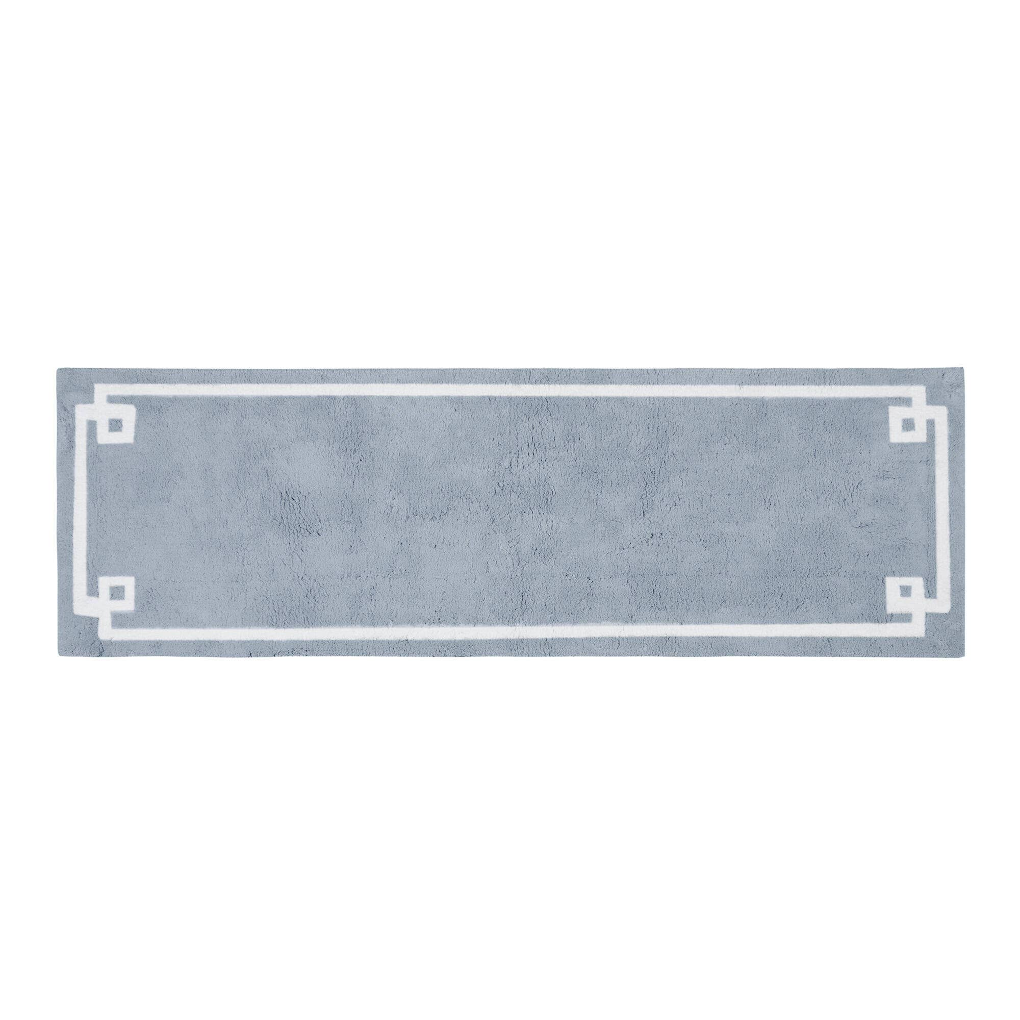 High Pile Bordered Bathroom Rug, Blue