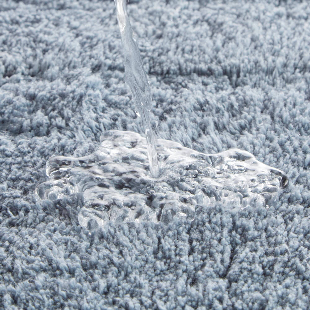 High Pile Bordered Bathroom Rug, Blue