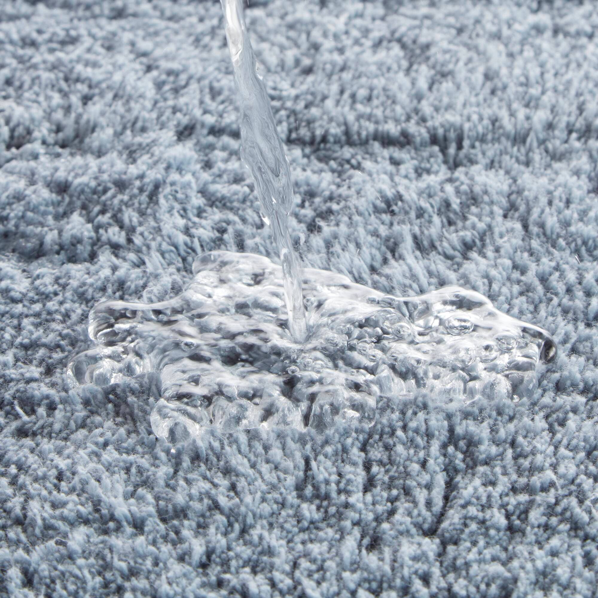 High Pile Bordered Bathroom Rug, Blue