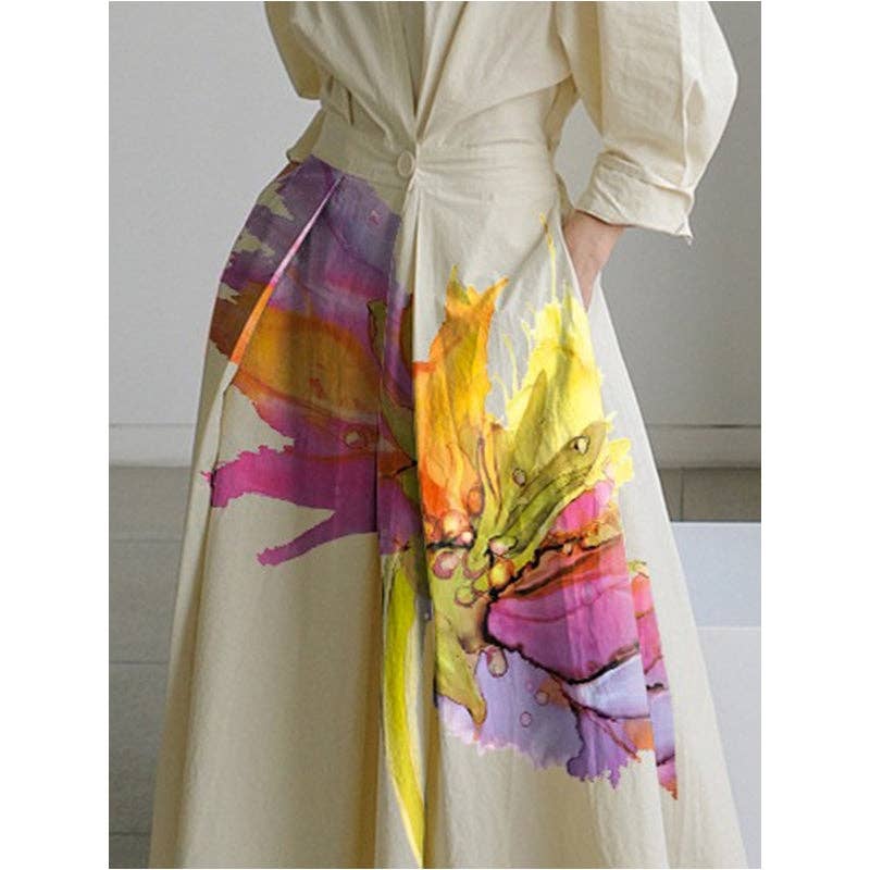 Pleated Split-Joint Tied Waist Dress