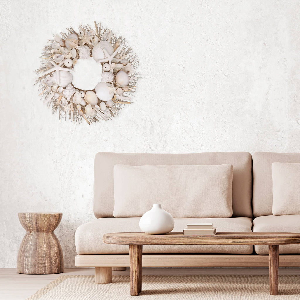 White Starfish & Sea Urchin Coastal Seashell Wreath