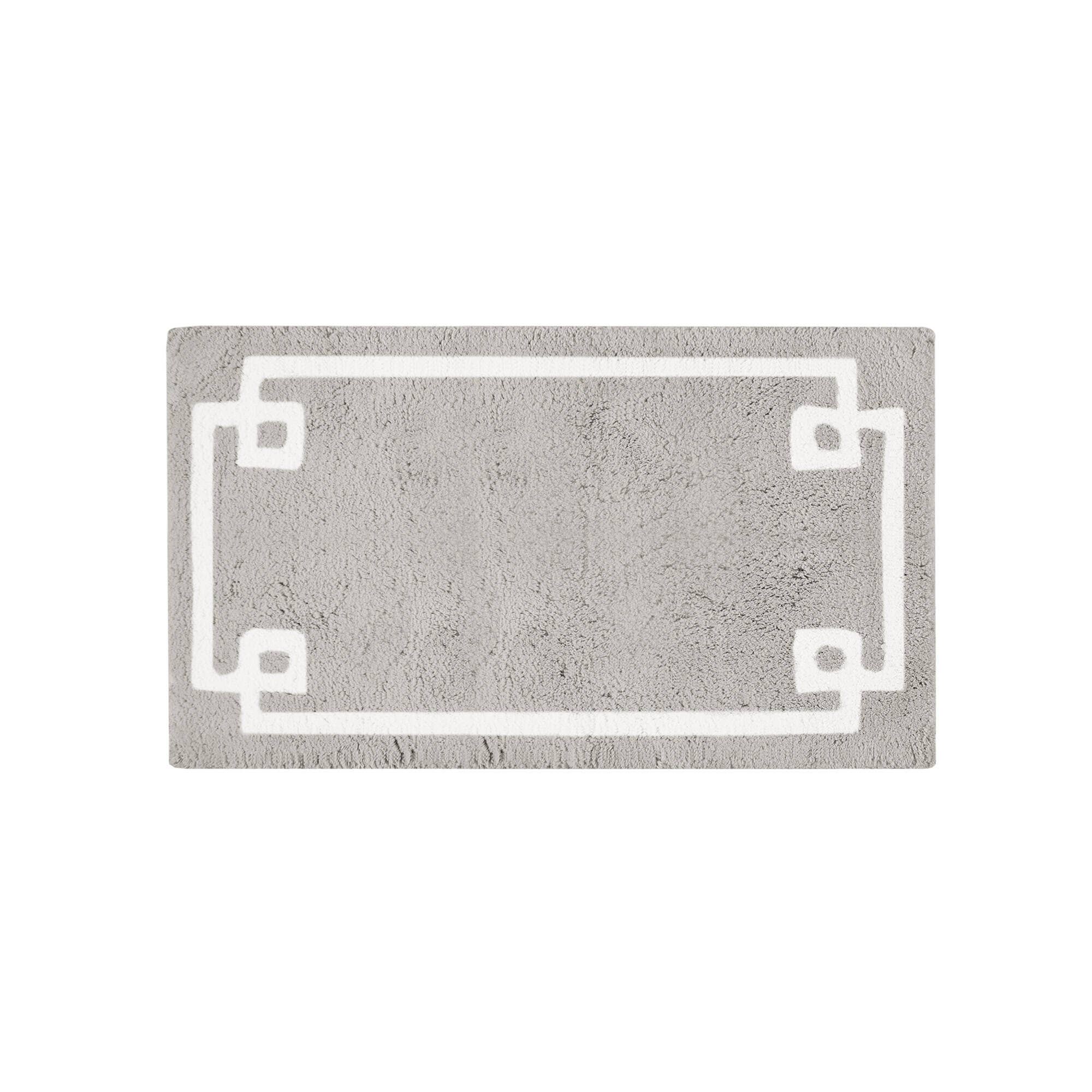 High Pile Bordered Bathroom Rug, Grey