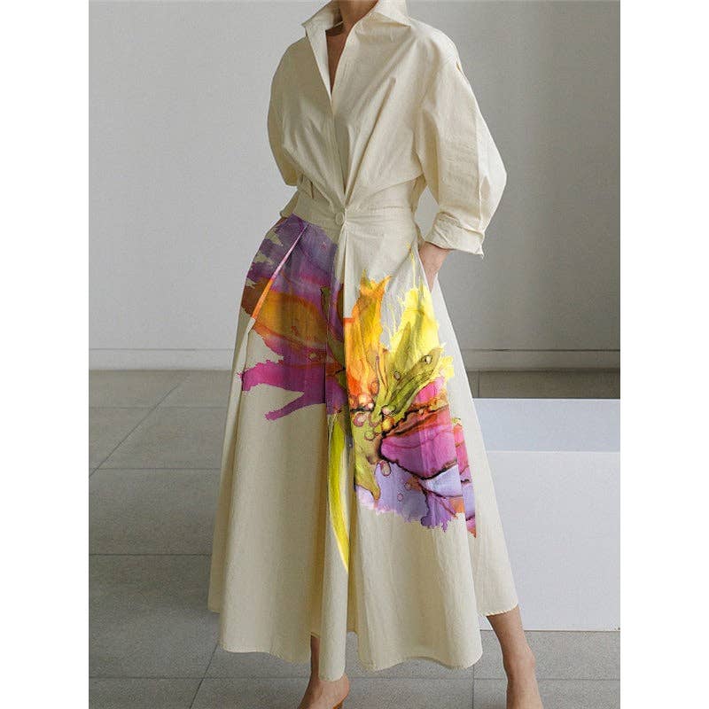 Pleated Split-Joint Tied Waist Dress