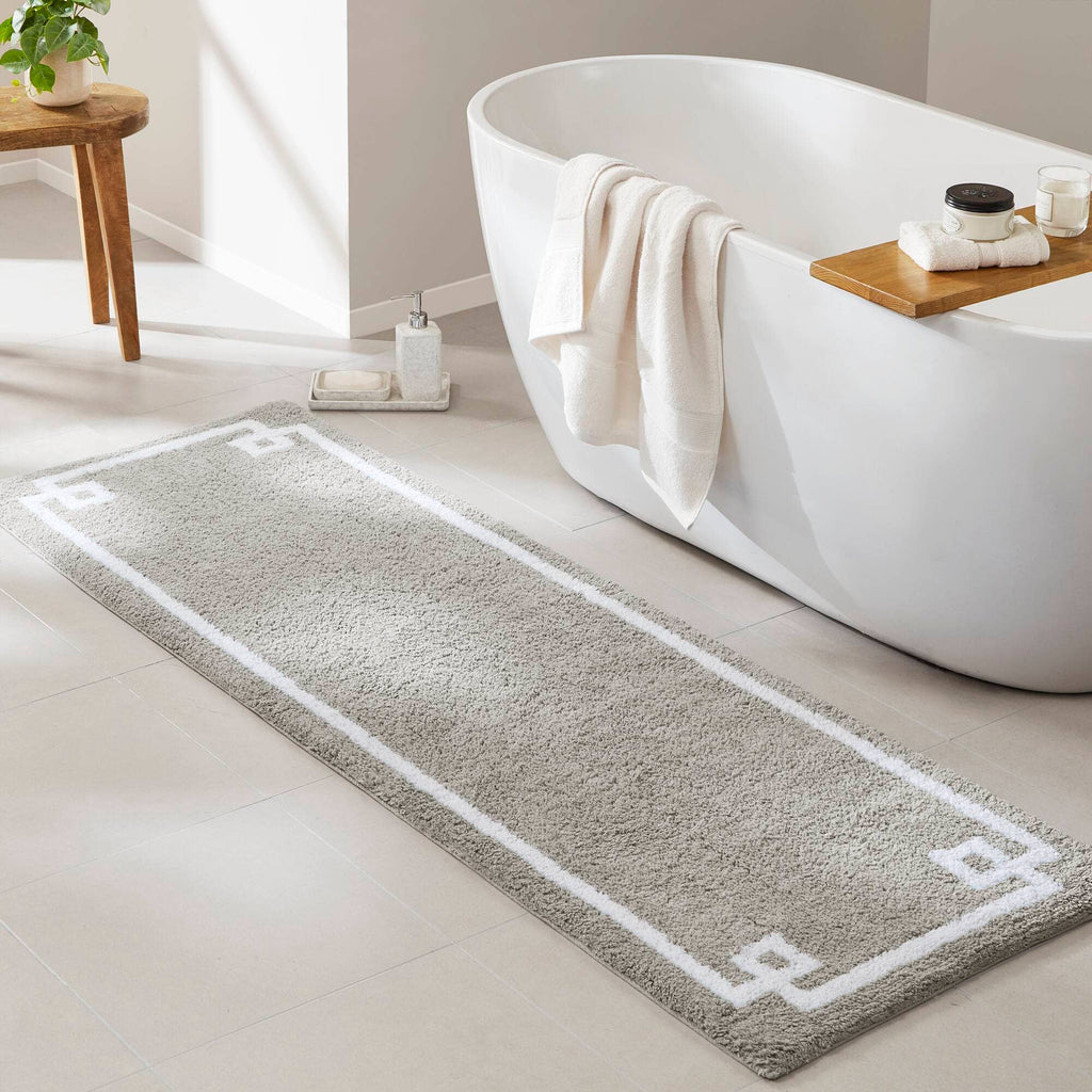 High Pile Bordered Bathroom Rug, Grey