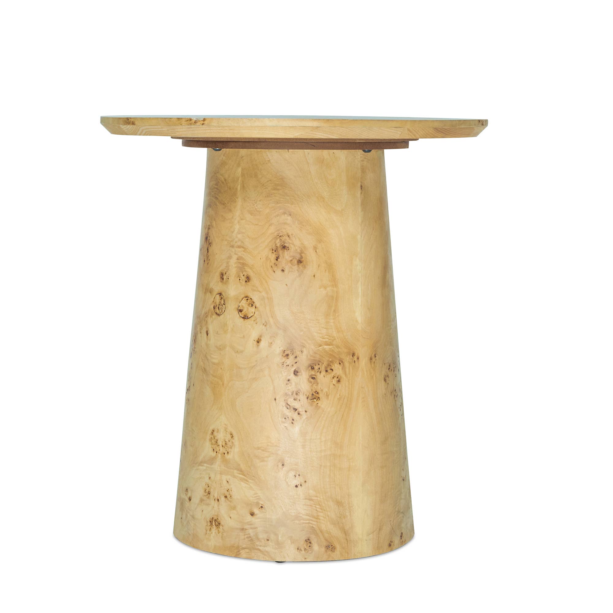 Artisan-Made Round Side Table – Natural Burl Veneer