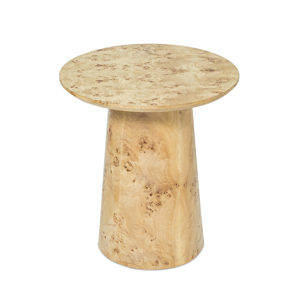 Artisan-Made Round Side Table – Natural Burl Veneer