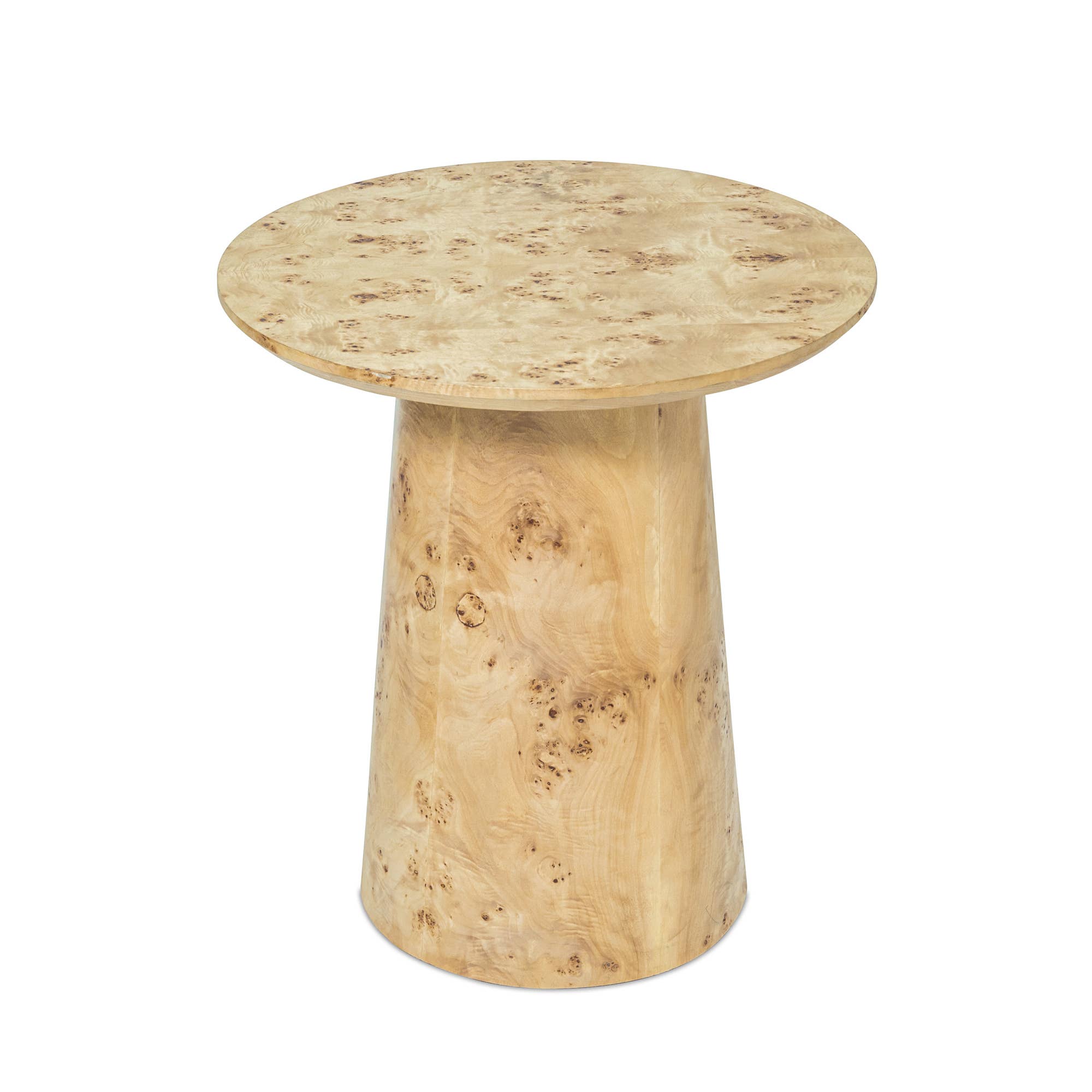 Artisan-Made Round Side Table – Natural Burl Veneer