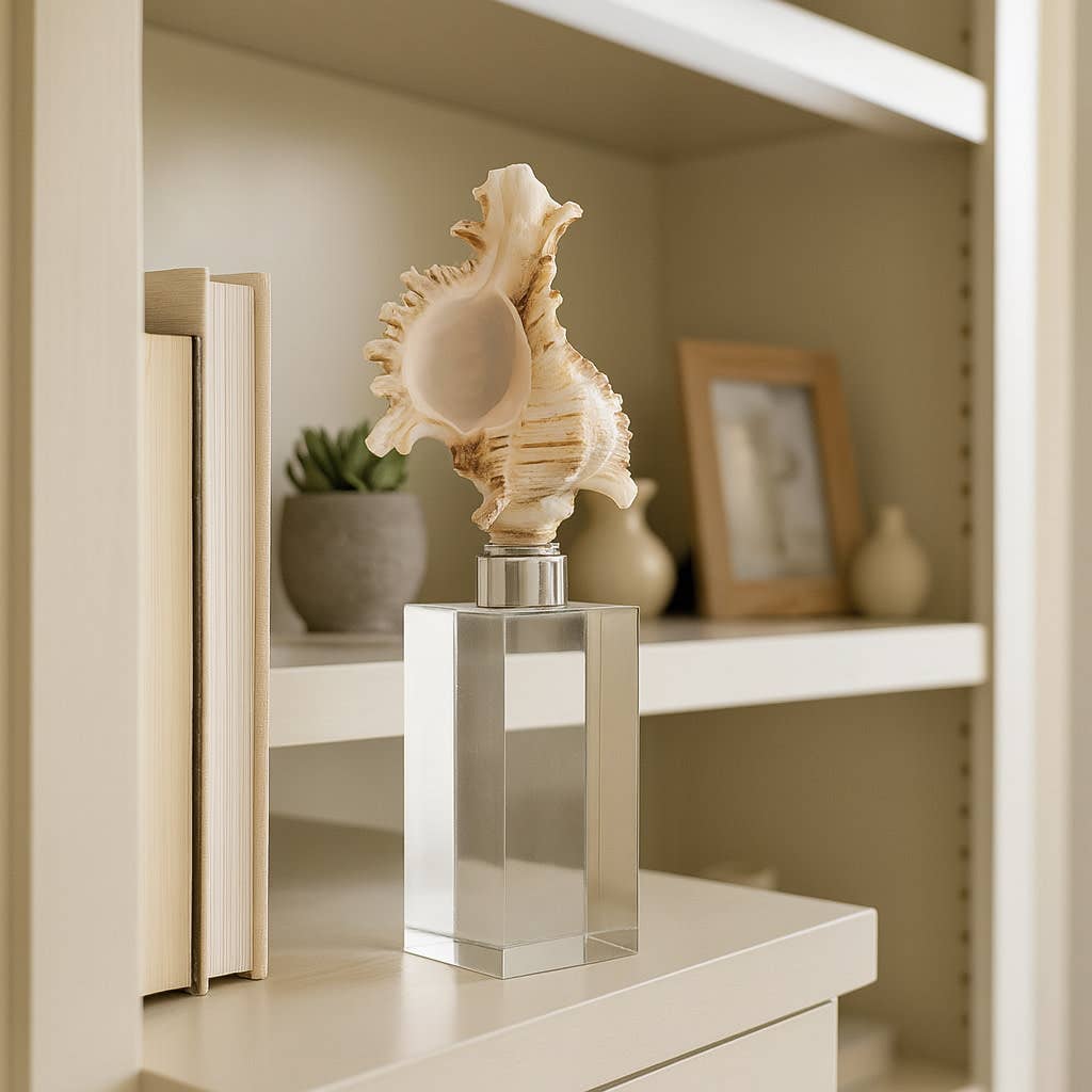 Sculpture - Ivory Shell on Clear Crystal Base, 8 in.
