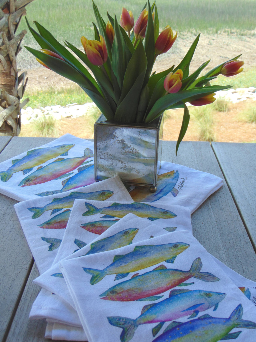 Limited Edition Fishies on White Flour Sack Towel