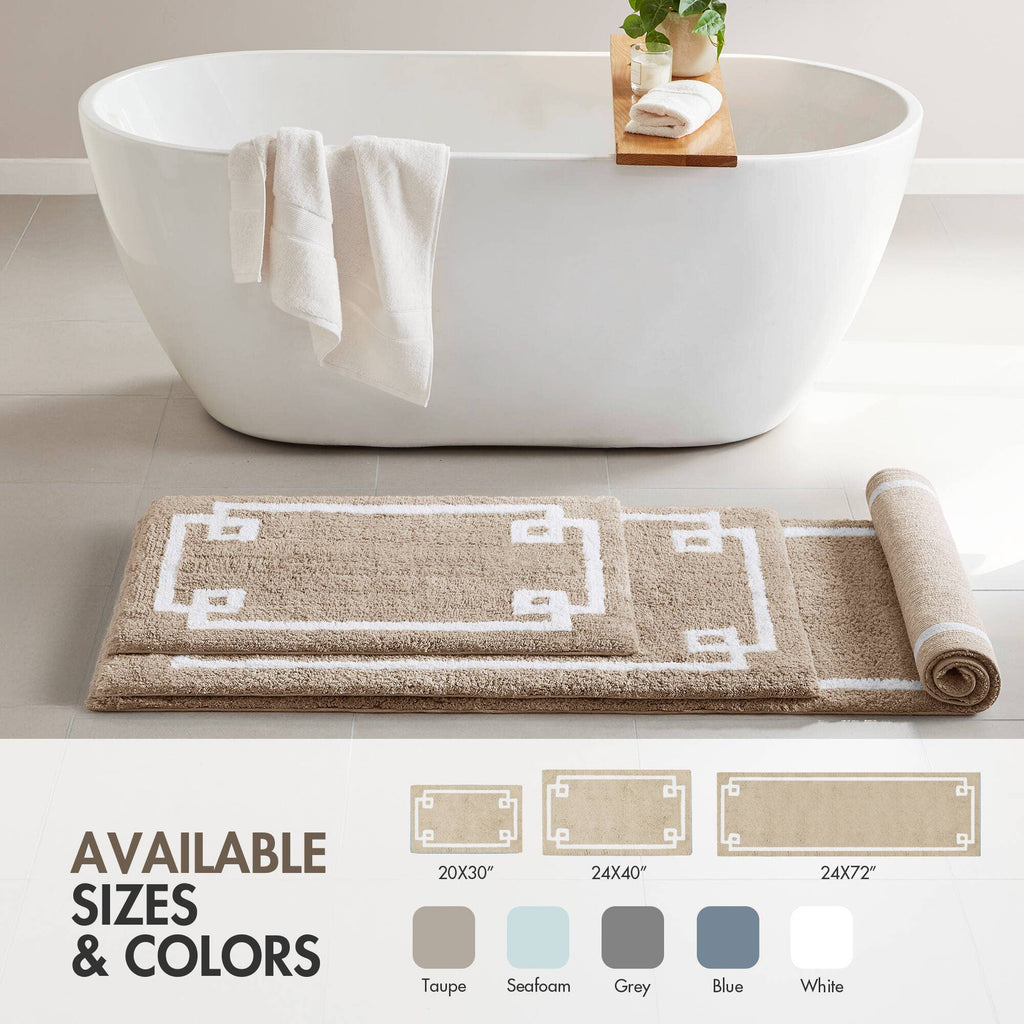 High Pile Bordered Bathroom Rug, Taupe