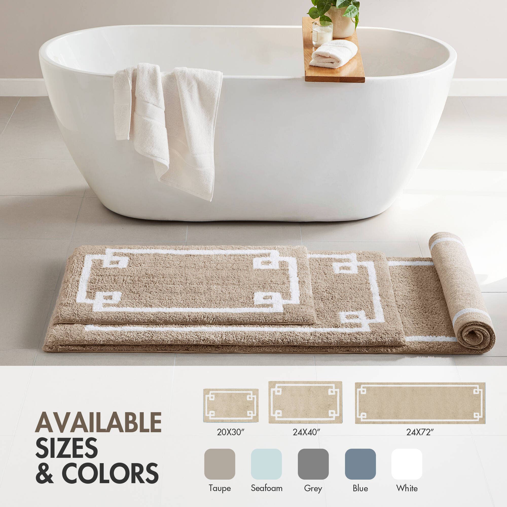 High Pile Bordered Bathroom Rug, Taupe