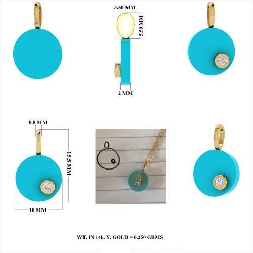 Gold Diamond Turquoise Minimalist Pendant 10mm