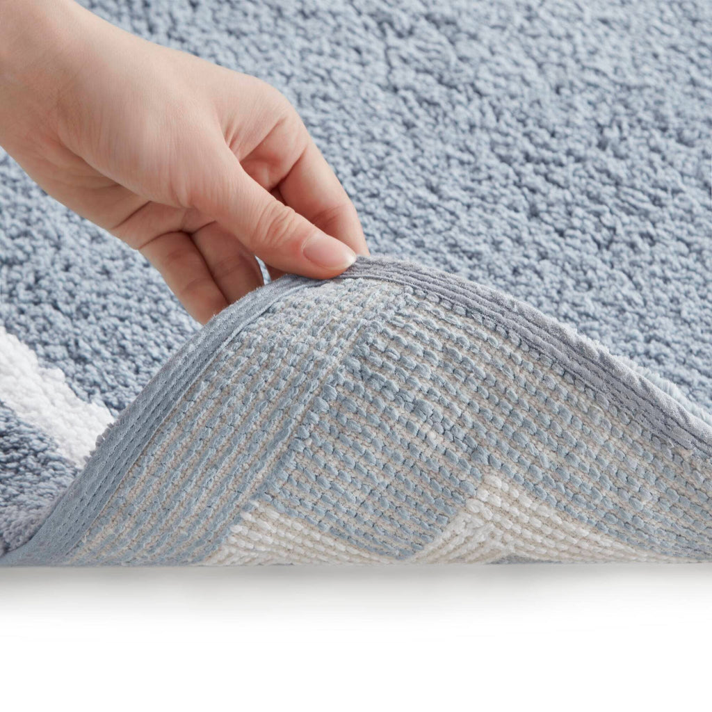 High Pile Bordered Bathroom Rug, Blue
