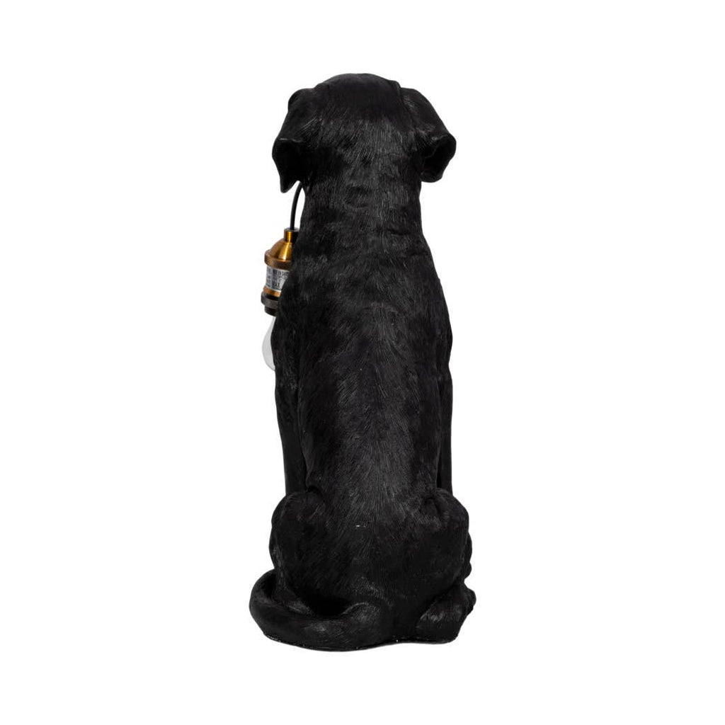 Table Lamp - Black/Gold Resin Dog Holding Lightbulb, 18 in.