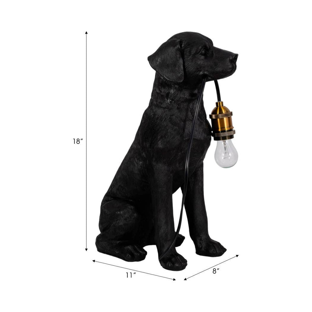 Table Lamp - Black/Gold Resin Dog Holding Lightbulb, 18 in.