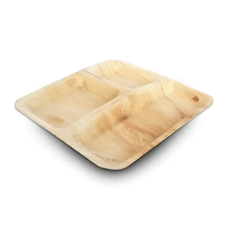 Square Compartment 10" Palm Leaf Plates - Pack of 25 plates