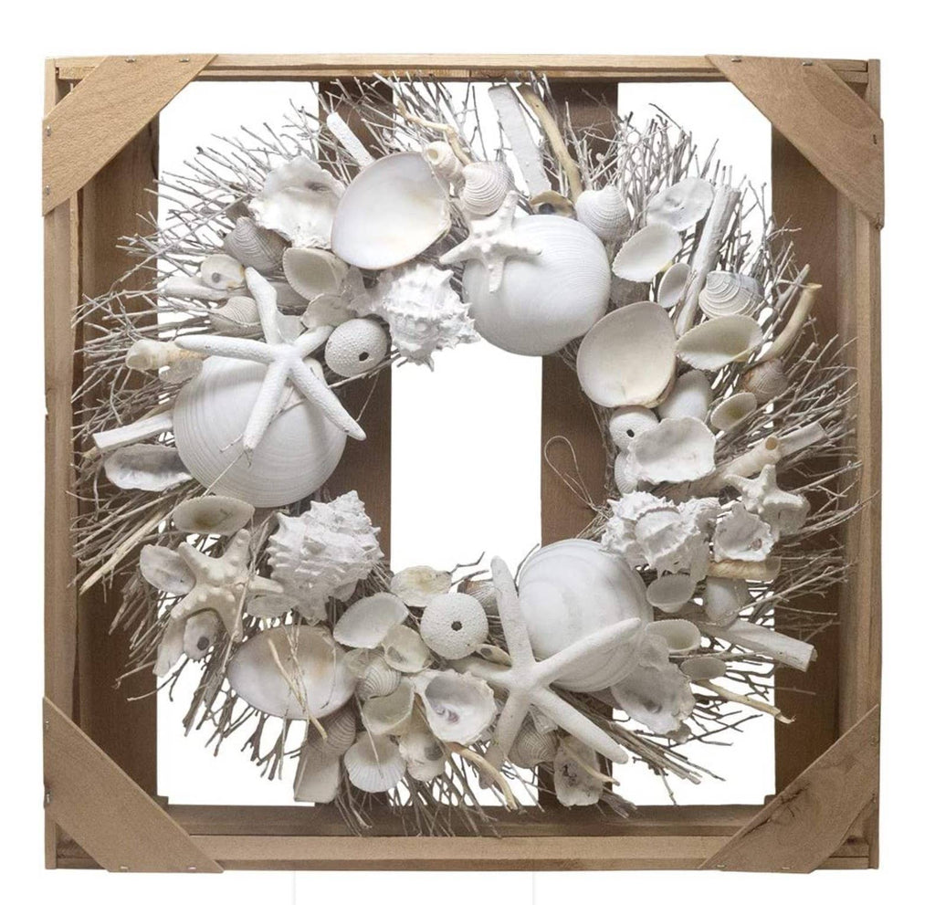 White Starfish & Sea Urchin Coastal Seashell Wreath