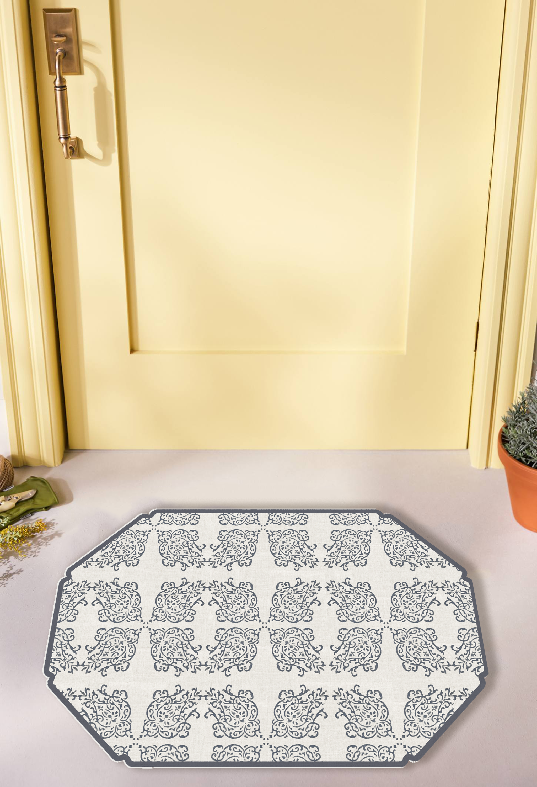 Deep Charcoal Block Print Vinyl Floor Mat