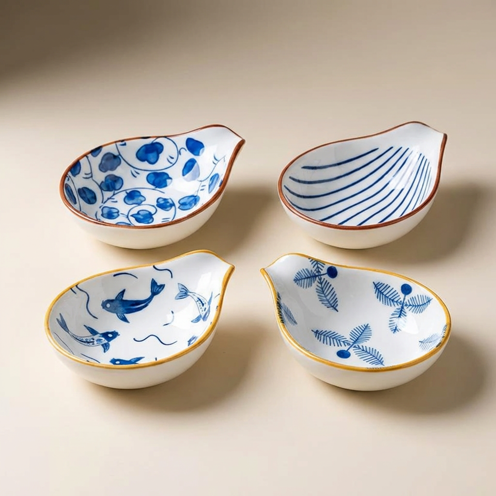 Coastal Ceramic Dip Dishes, Set of 4