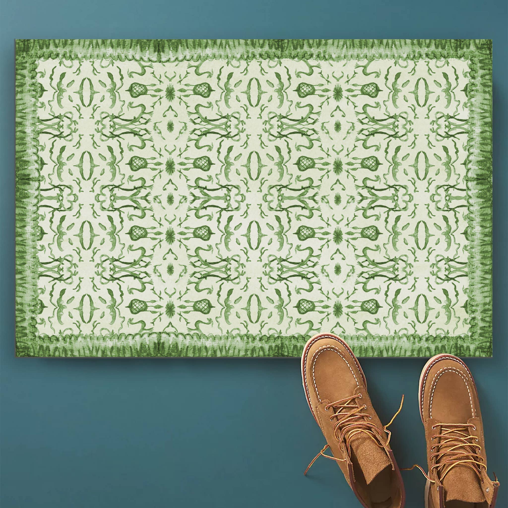 Green Chinoiserie Vinyl Floor Mat