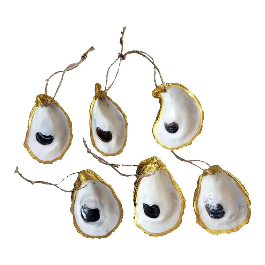 Contemporary Gilded Rimmed Oyster Shell Ornaments, Set of 6